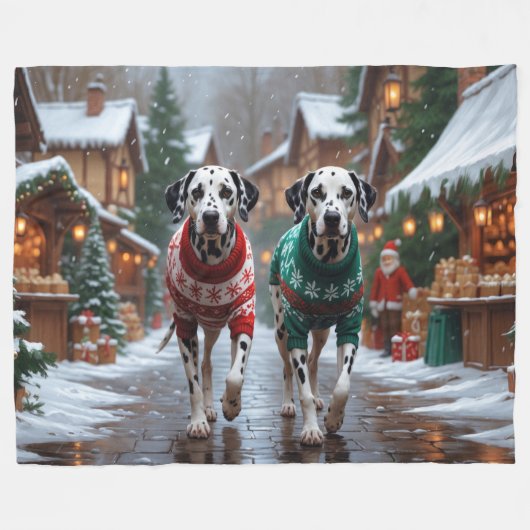 Dalmatian Dogs Christmas Snow Holiday  Fleece Deken (Voorkant (Horizontaal))