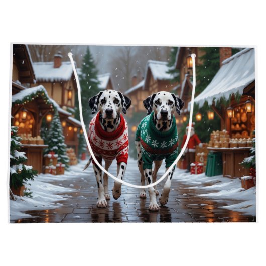 Dalmatian Dogs Christmas Snow Holiday  Groot Cadeauzakje (Achterkant)