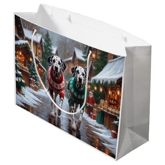 Dalmatian Dogs Christmas Snow Holiday  Groot Cadeauzakje (Achterkant Gekanteld)