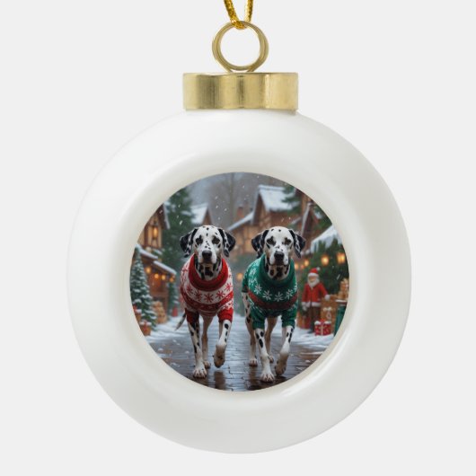 Dalmatian Dogs Christmas Snow Holiday  Keramische Bal Ornament (Voorkant)