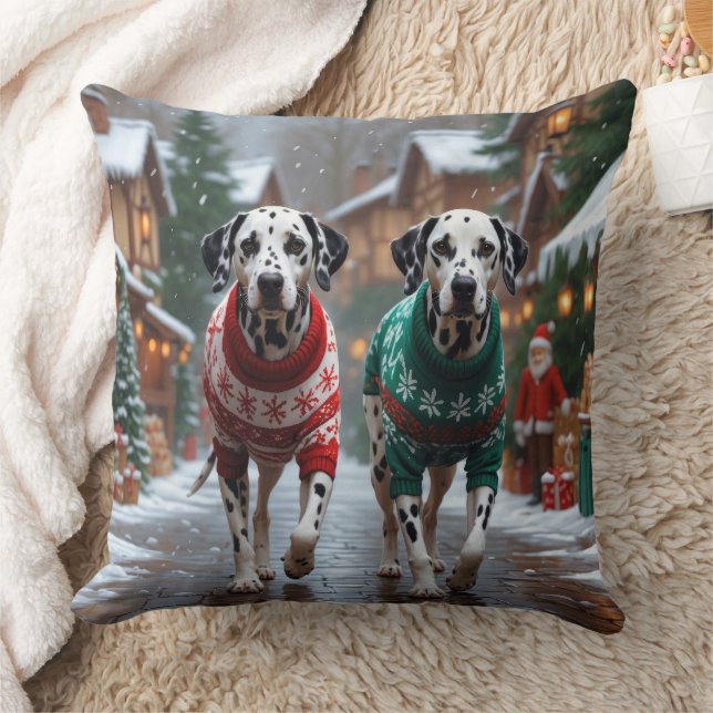 Dalmatian Dogs Christmas Snow Holiday  Kussen (Deken)