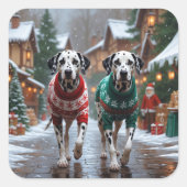 Dalmatian Dogs Christmas Snow Holiday  Vierkante Sticker (Voorkant)