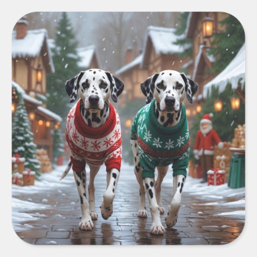 Dalmatian Dogs Christmas Snow Holiday  Vierkante Sticker (Voorkant)