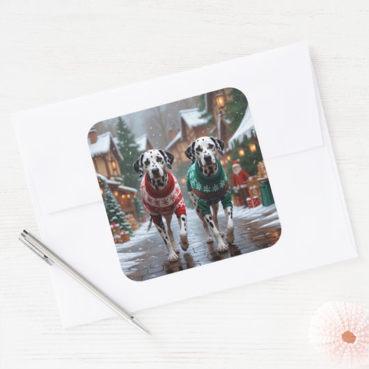 Dalmatian Dogs Christmas Snow Holiday  Vierkante Sticker (Envelop)