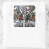 Dalmatian Dogs Christmas Snow Holiday  Vierkante Sticker (Tas)