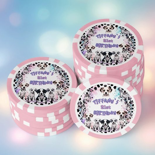 Dalmatian Dogs Purple Pink Birthday Party Poker Chips