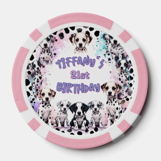 Dalmatian Dogs Purple Pink Birthday Party Poker Chips (Achterkant)