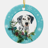 Dalmatian Evergreen Blue Snowflake Border Keramisch Ornament (Voorkant)