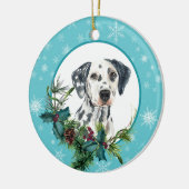 Dalmatian Evergreen Blue Snowflake Border Keramisch Ornament (Links)