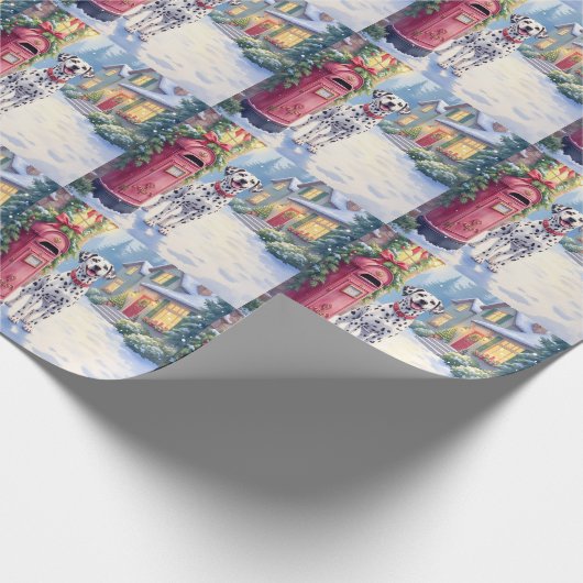 Dalmatian Festive Mailbox Christmas Art Cadeaupapier (Hoek)