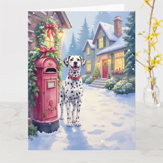 Dalmatian Festive Mailbox Christmas Art Kaart (Gele Bloem)