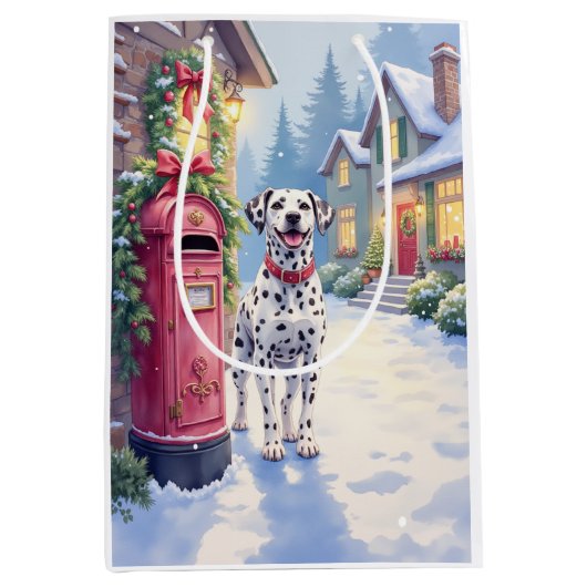 Dalmatian Festive Mailbox Christmas Art Medium Cadeauzakje (Voorkant)