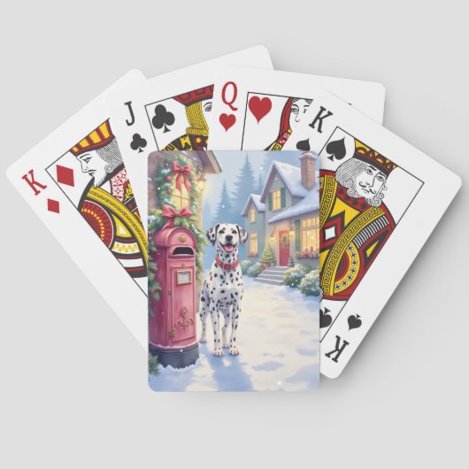 Dalmatian Festive Mailbox Christmas Art Pokerkaarten (Achterkant)