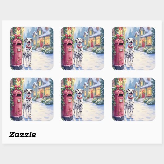 Dalmatian Festive Mailbox Christmas Art Vierkante Sticker (Vel)