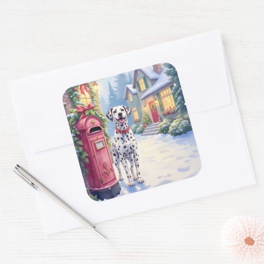 Dalmatian Festive Mailbox Christmas Art Vierkante Sticker (Envelop)