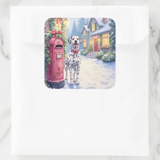 Dalmatian Festive Mailbox Christmas Art Vierkante Sticker (Tas)