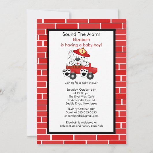 Dalmatian Fire Truck Boy Baby shower Kaart (Voorkant)
