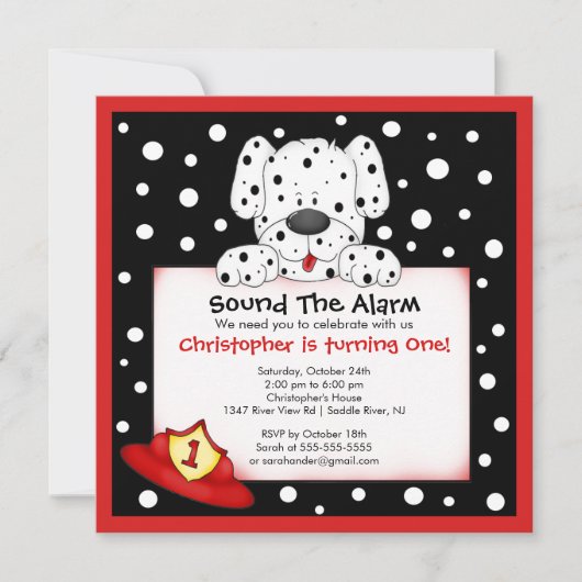 Dalmatian Fireman Birthday Party Kaart (Voorkant)