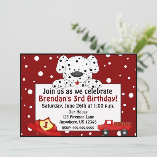 Dalmatian Fireman Birthday Uitnodiging (Staand voorkant)