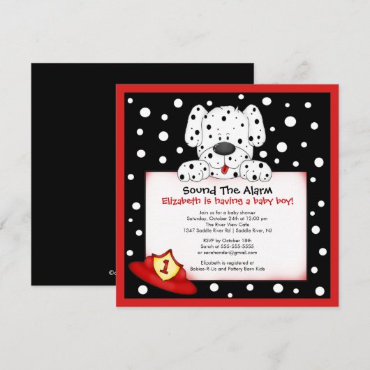 Dalmatian Fireman Boy Baby shower Uitnodiging (Voorkant / Achterkant)