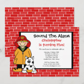 Dalmatian Fireman Boy Birthday Party Kaart (Voorkant / Achterkant)