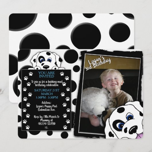 Dalmatian Foto Birthday-uitnodigingen Kaart (Voorkant / Achterkant)