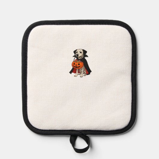 Dalmatian Halloween Vampire Dog with Pumpkin Baske Pannenlap (Voorkant)