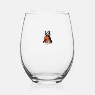 Dalmatian Halloween Vampire Dog with Pumpkin Baske Wijnglas Zonder Voet