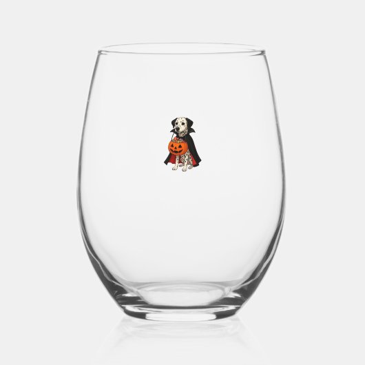Dalmatian Halloween Vampire Dog with Pumpkin Baske Wijnglas Zonder Voet (Voorkant)