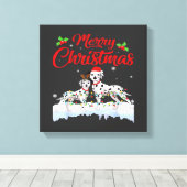 Dalmatian hond kerstlichtjes kerstmuts Kerstmis ho Canvas Afdruk (Insitu (Houten vloer))