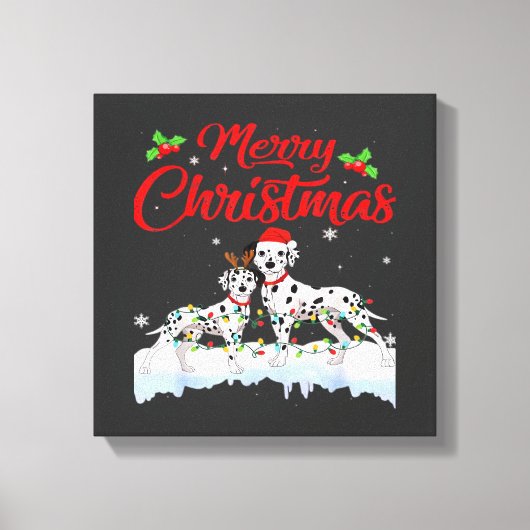 Dalmatian hond kerstlichtjes kerstmuts Kerstmis ho Canvas Afdruk (Voorkant)