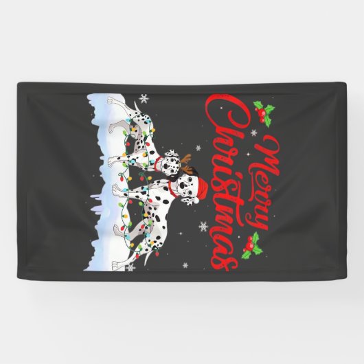 Dalmatian-hond kerstlichtjes kerstmuts Kerstmis ho Spandoek (Horizontaal)