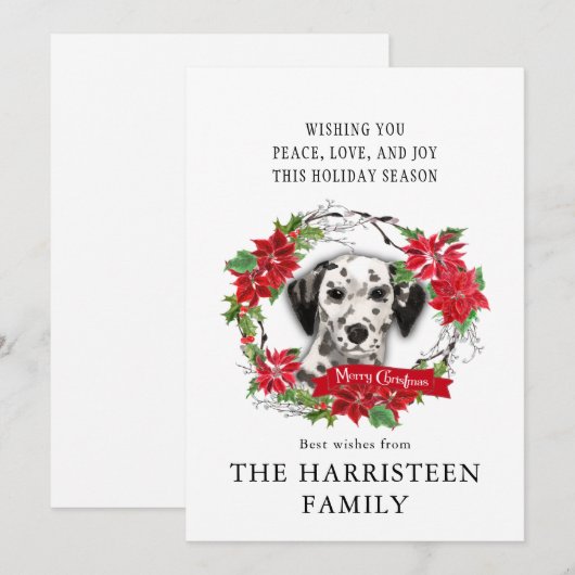 Dalmatian hond waterverf poinsettia kerst feestdagenkaart (Voorkant / Achterkant)