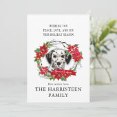Dalmatian hond waterverf poinsettia kerst feestdagenkaart (Staand voorkant)