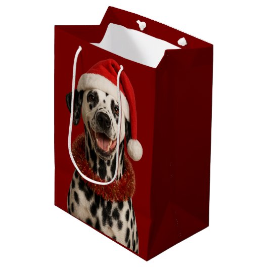 Dalmatian in a santa hat Christmas gift bag  Medium Cadeauzakje (Voorkant Gekanteld)