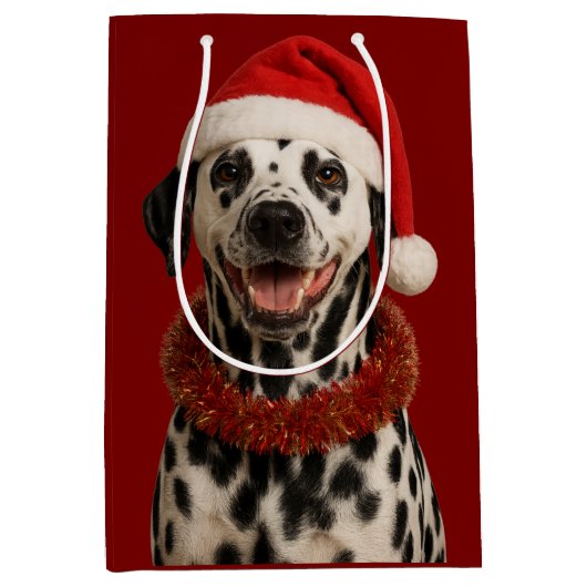 Dalmatian in a santa hat Christmas gift bag  Medium Cadeauzakje (Voorkant)