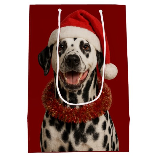 Dalmatian in a santa hat Christmas gift bag  Medium Cadeauzakje (Achterkant)