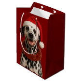 Dalmatian in a santa hat Christmas gift bag  Medium Cadeauzakje (Achterkant Gekanteld)