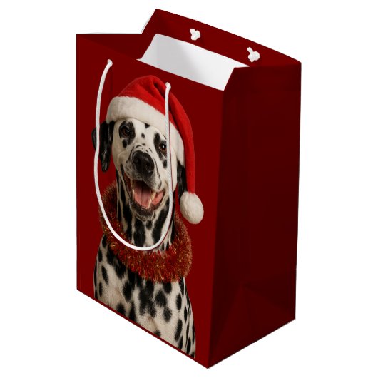Dalmatian in a santa hat Christmas gift bag  Medium Cadeauzakje (Achterkant Gekanteld)
