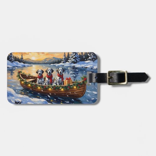 Dalmatian Kerstboot Vakantie Bagagelabel (Voorkant horizontaal)