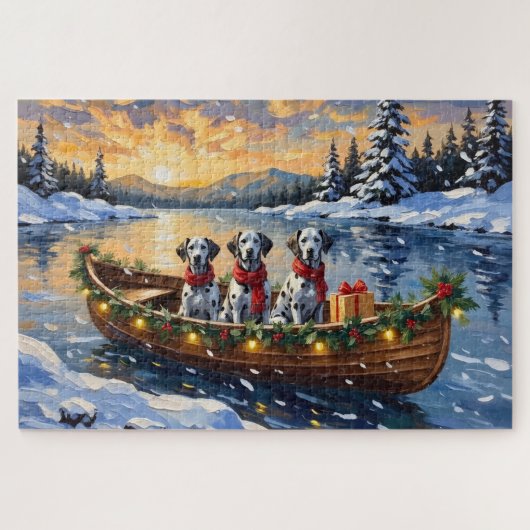 Dalmatian Kerstboot Vakantie Legpuzzel (Horizontaal)