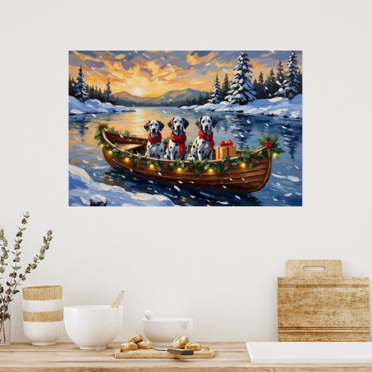Dalmatian Kerstboot Vakantie Poster (Keuken)