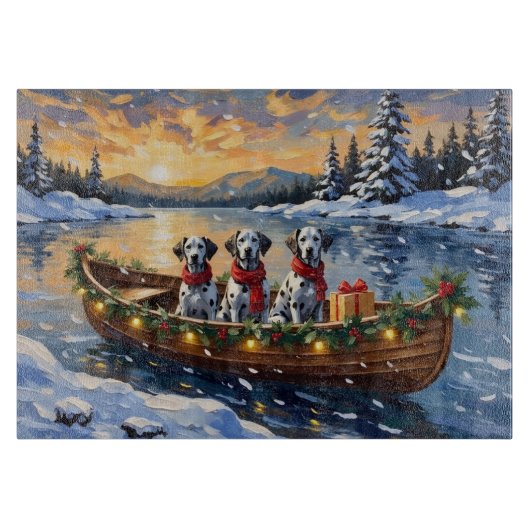Dalmatian Kerstboot Vakantie Snijplank (Voorkant)
