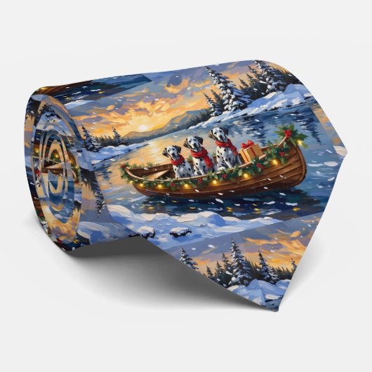 Dalmatian Kerstboot Vakantie Stropdas (Opgerold)