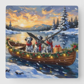 Dalmatian Kerstboot Vakantie Vierkante Klok (Voorkant)