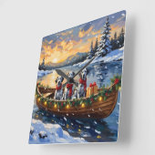 Dalmatian Kerstboot Vakantie Vierkante Klok (Hoek)
