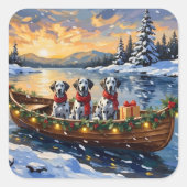 Dalmatian Kerstboot Vakantie Vierkante Sticker (Voorkant)
