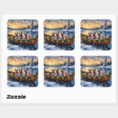 Dalmatian Kerstboot Vakantie Vierkante Sticker (Vel)