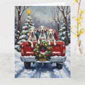 Dalmatian Kerstmis Rode Truck Winter Kaart (Gele Bloem)