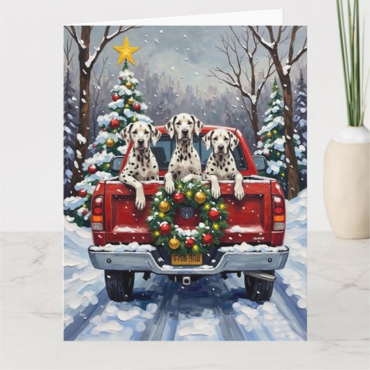 Dalmatian Kerstmis Rode Truck Winter Kaart (Voorkant)